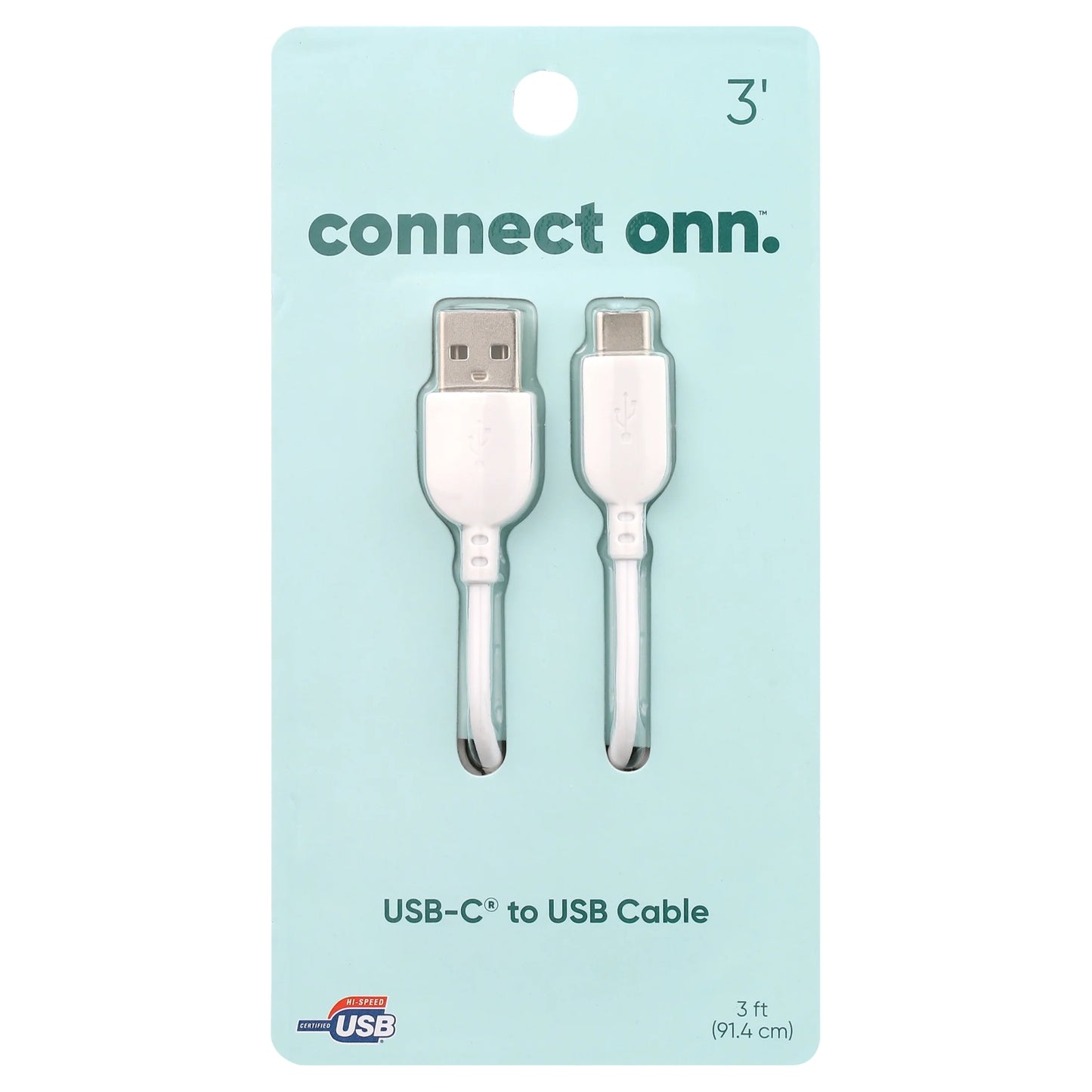 3' USB to USB-C Charging Cable, White